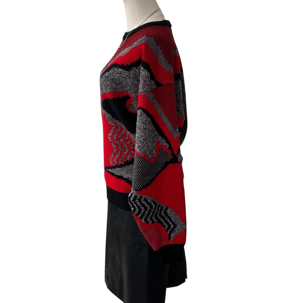 Vintage 80s Sears abstract acrylic crewneck sweater red black gray - Picture 4 of 15